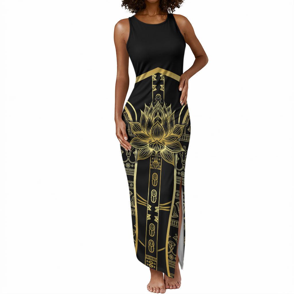 Egypt The Lotus Tank Maxi Dress Gold Bloom Hieroglyphic Patterns