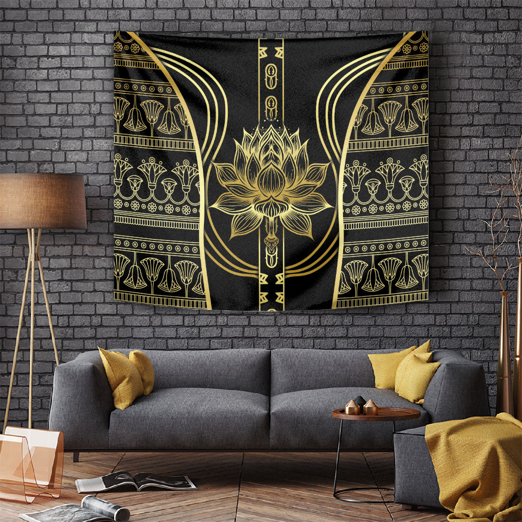 Egypt The Lotus Tapestry Gold Bloom Hieroglyphic Patterns