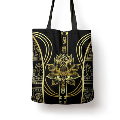 Egypt The Lotus Tote Bag Gold Bloom Hieroglyphic Patterns