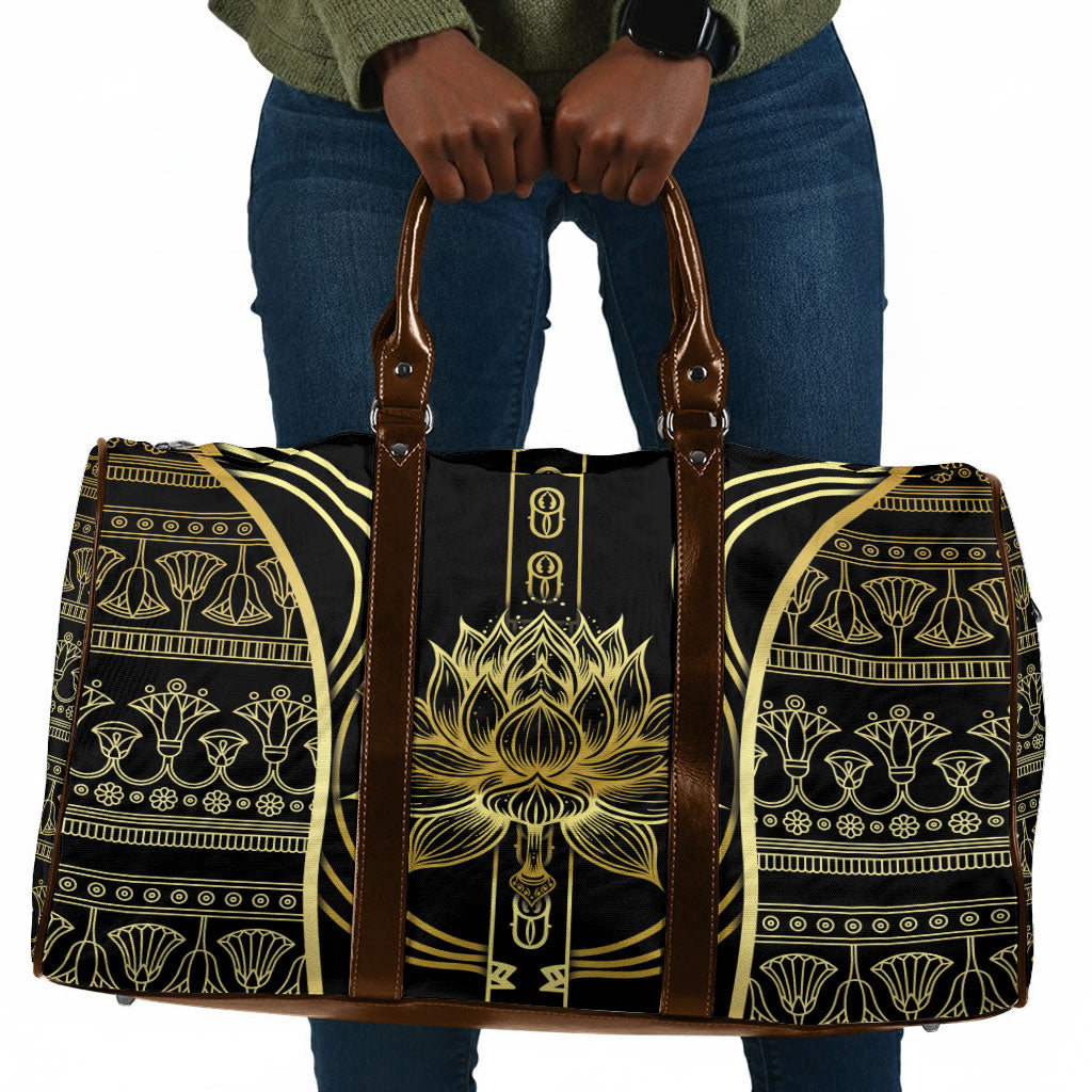 Egypt The Lotus Travel Bag Gold Bloom Hieroglyphic Patterns