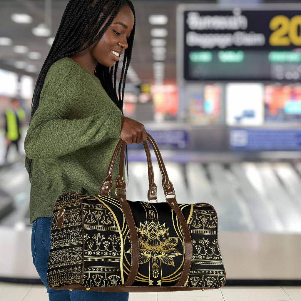 Egypt The Lotus Travel Bag Gold Bloom Hieroglyphic Patterns