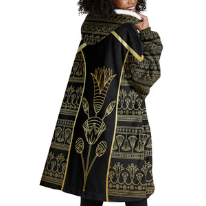 Egypt The Lotus Wearable Blanket Hoodie Gold Bloom Hieroglyphic Patterns