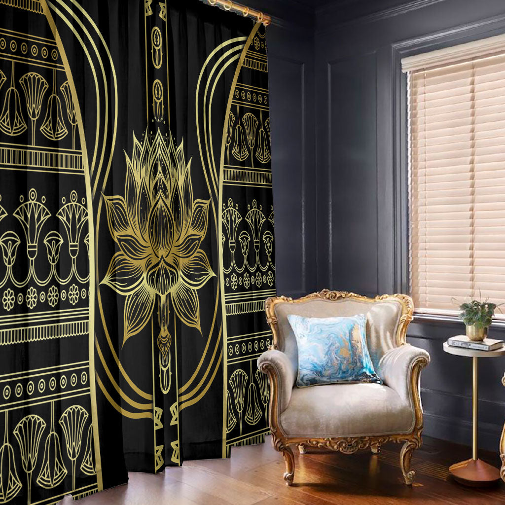 Egypt The Lotus Window Curtain Gold Bloom Hieroglyphic Patterns