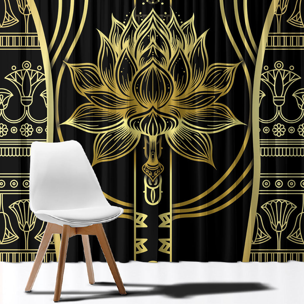 Egypt The Lotus Window Curtain Gold Bloom Hieroglyphic Patterns