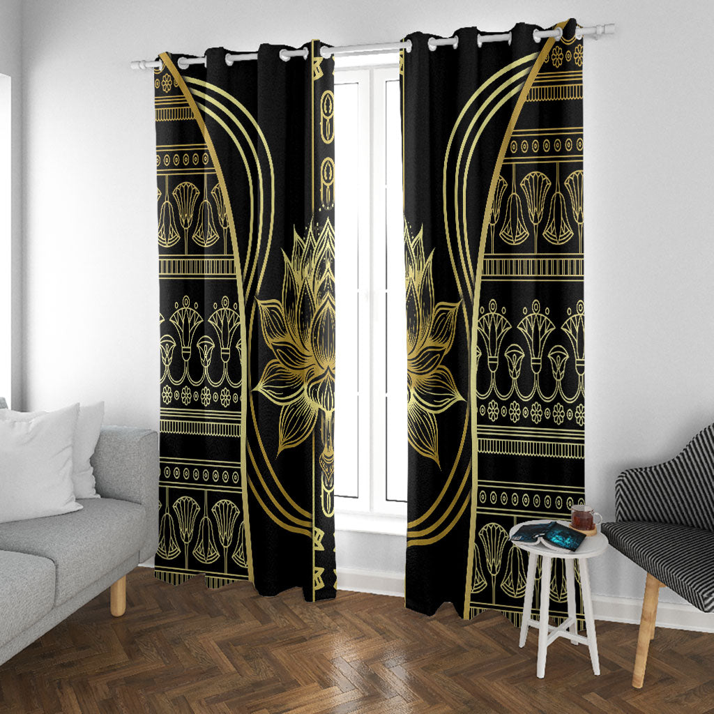 Egypt The Lotus Window Curtain Gold Bloom Hieroglyphic Patterns