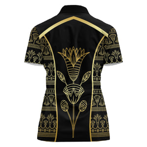 Egypt The Lotus Women Polo Shirt Gold Bloom Hieroglyphic Patterns