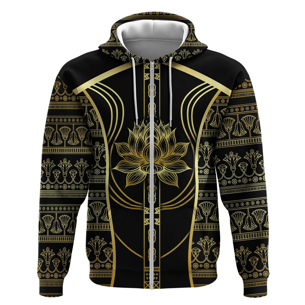 Egypt The Lotus Zip Hoodie Gold Bloom Hieroglyphic Patterns
