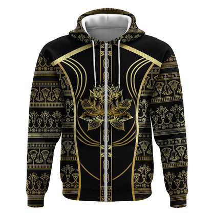 Egypt The Lotus Zip Hoodie Gold Bloom Hieroglyphic Patterns