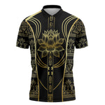 Egypt The Lotus Zipper Polo Shirt Gold Bloom Hieroglyphic Patterns