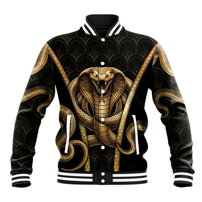 Egypt Uraeus Baseball Jacket Gold Cobra Luxury Style