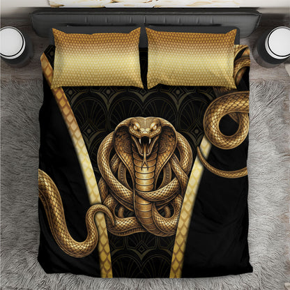 Egypt Uraeus Bedding Set Gold Cobra Luxury Style