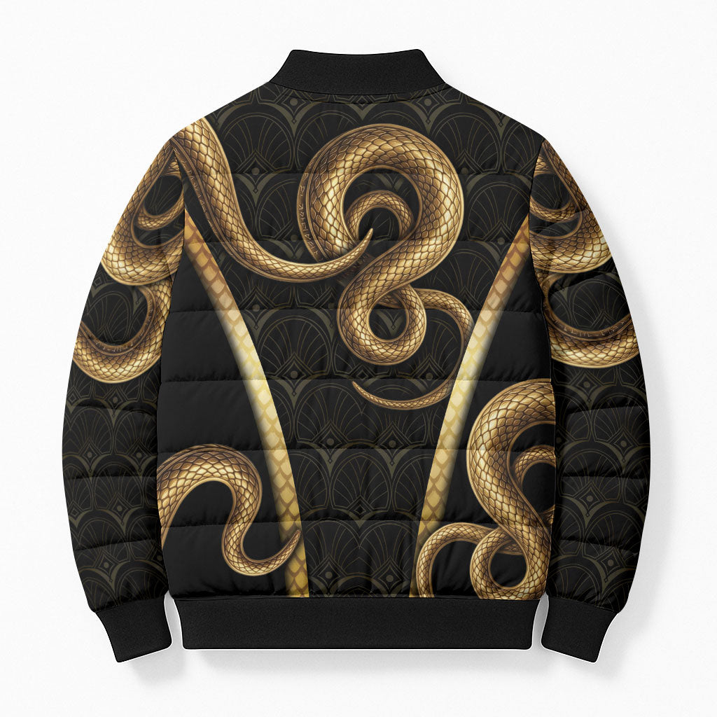 Egypt Uraeus Bomber Puffer Jacket Gold Cobra Luxury Style