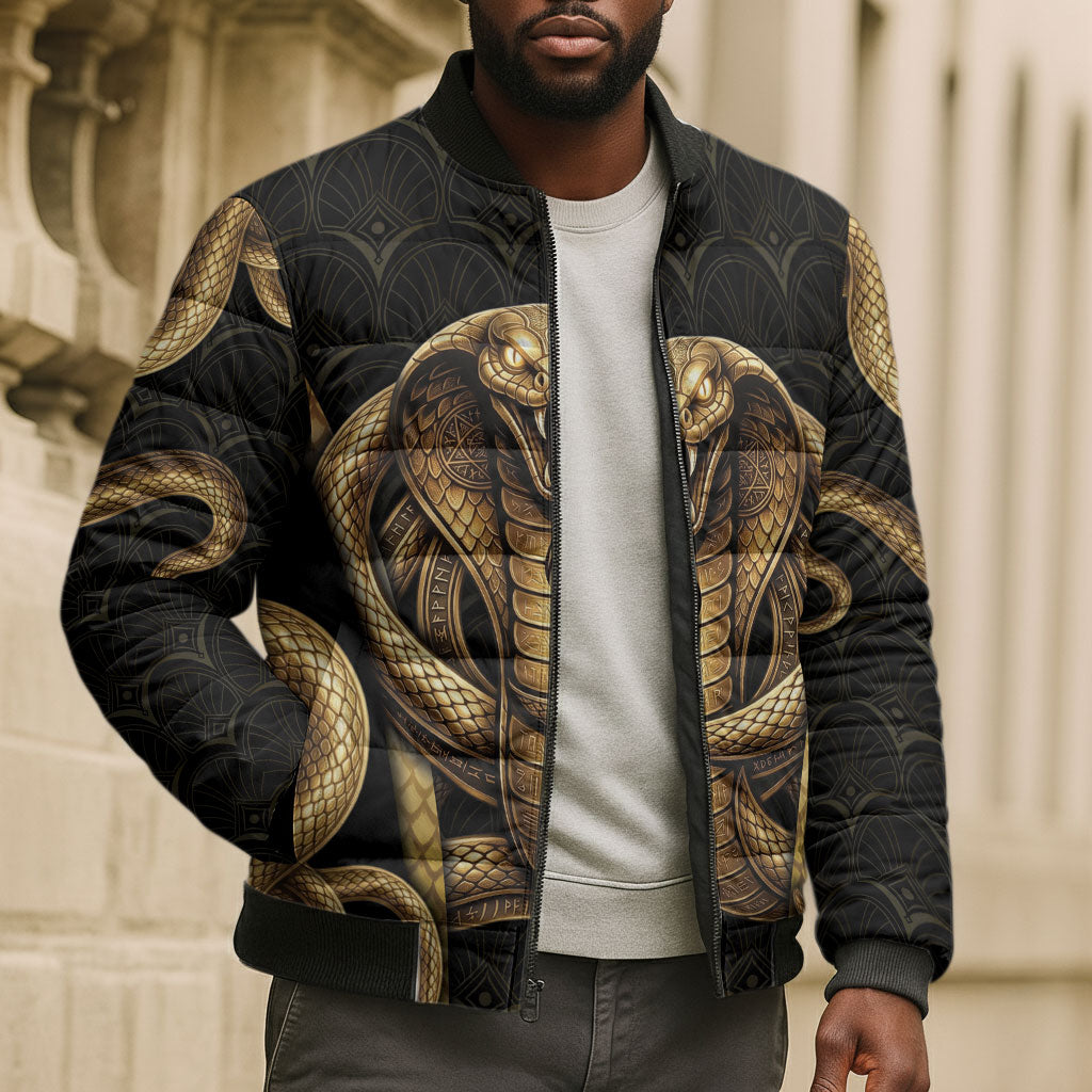 Egypt Uraeus Bomber Puffer Jacket Gold Cobra Luxury Style