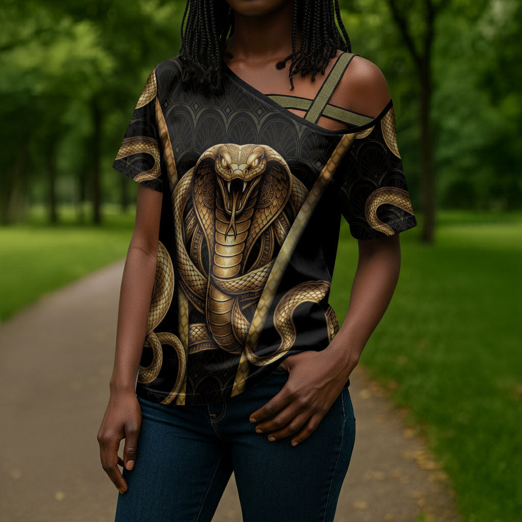 Egypt Uraeus Cross Shoulder Shirt Gold Cobra Luxury Style