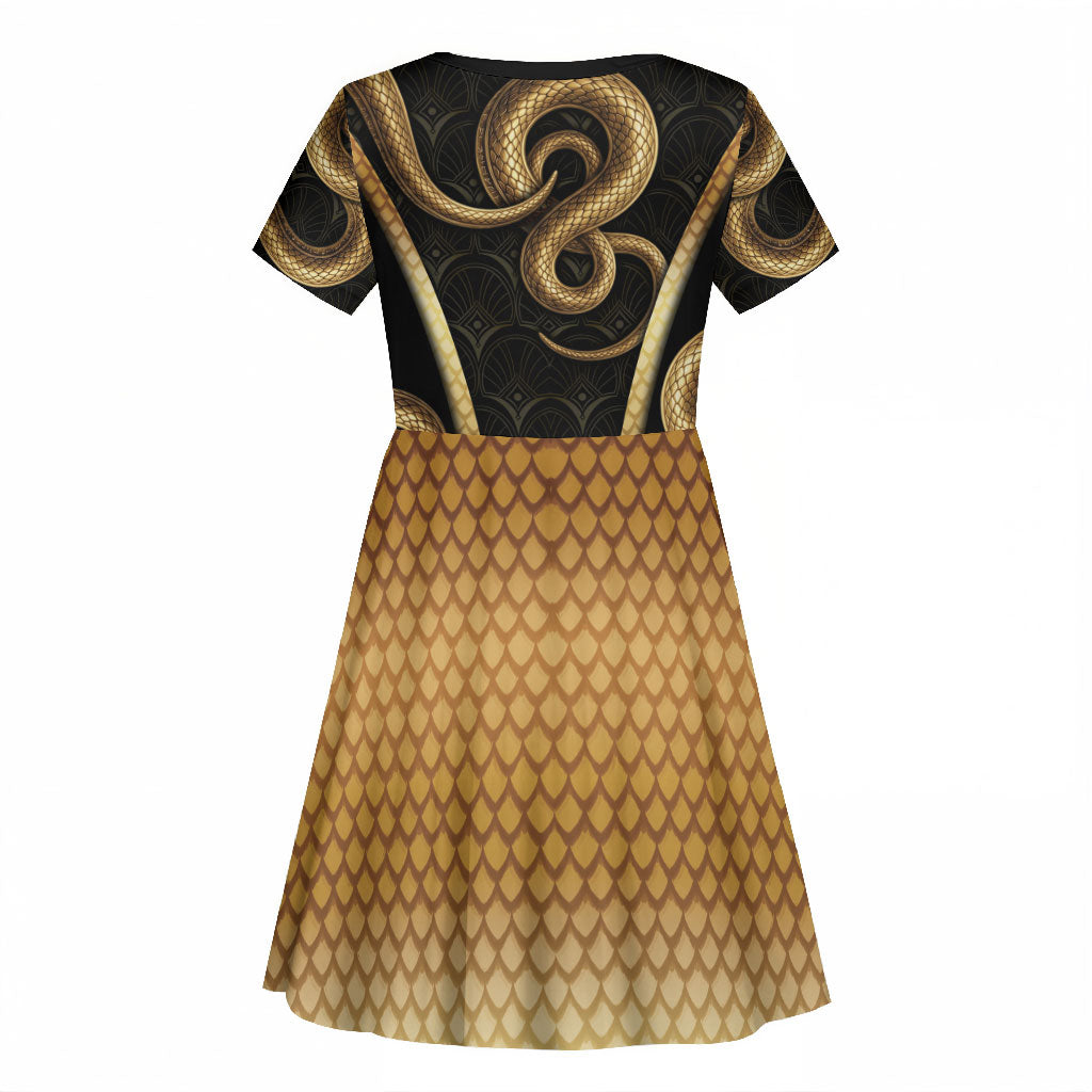 Egypt Uraeus Kid Short Sleeve Dress Gold Cobra Luxury Style