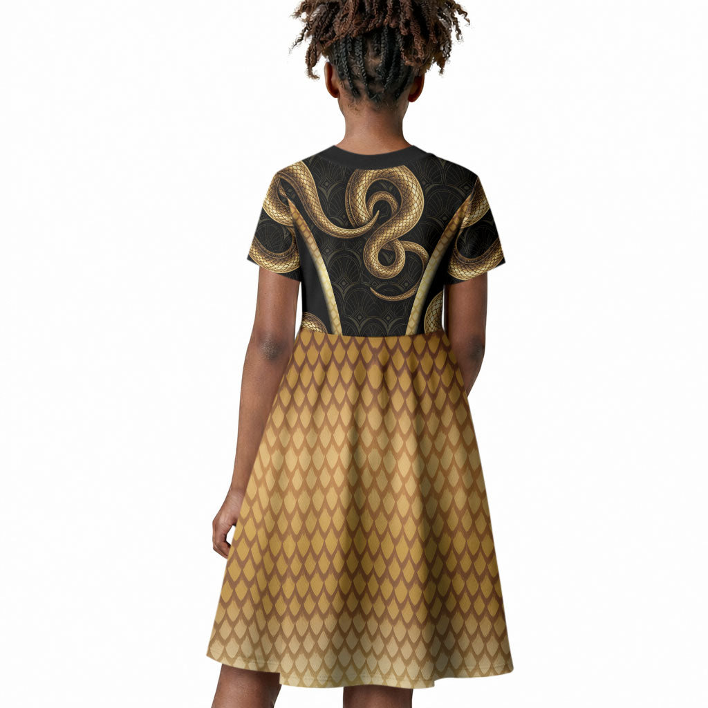 Egypt Uraeus Kid Short Sleeve Dress Gold Cobra Luxury Style