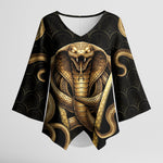 Egypt Uraeus Kimono Sleeve Blouse Gold Cobra Luxury Style