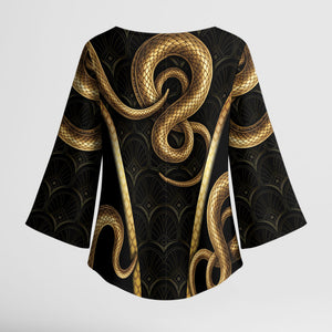 Egypt Uraeus Kimono Sleeve Blouse Gold Cobra Luxury Style
