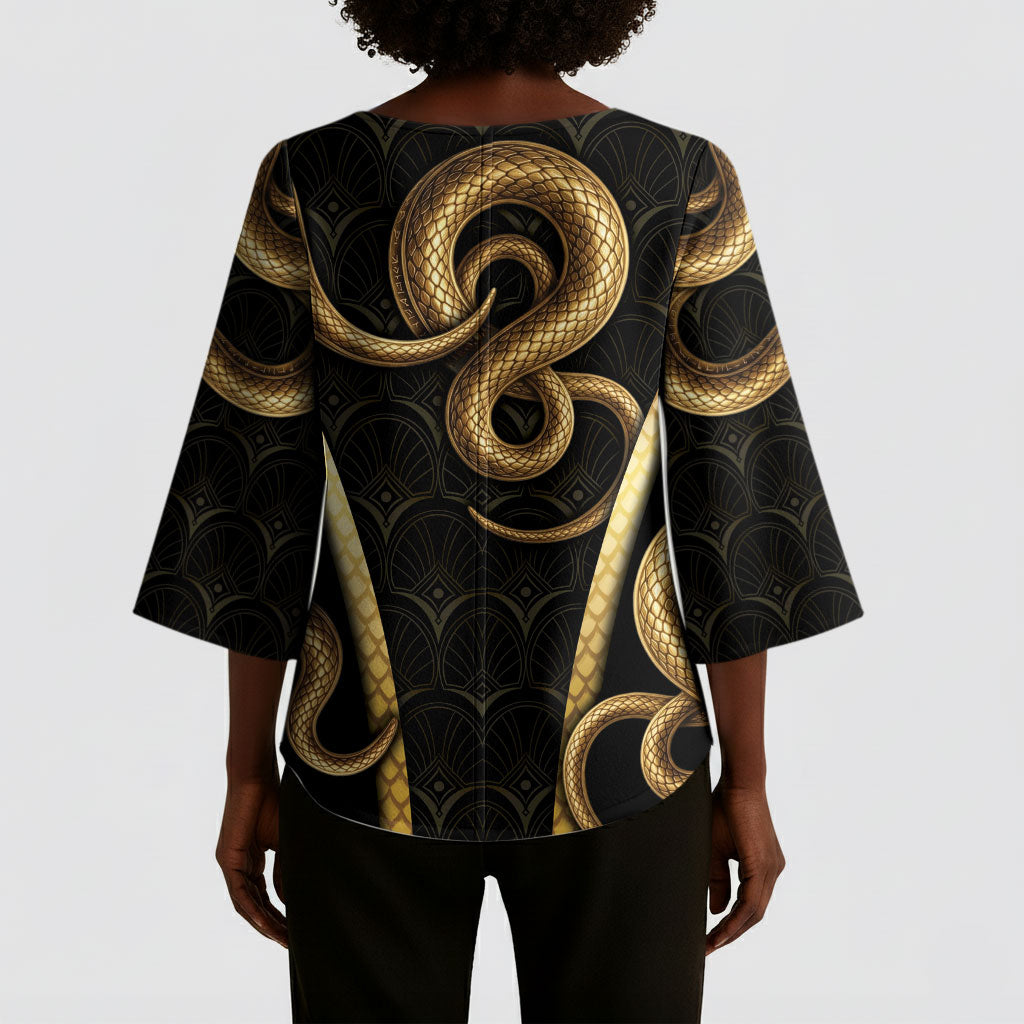 Egypt Uraeus Kimono Sleeve Blouse Gold Cobra Luxury Style