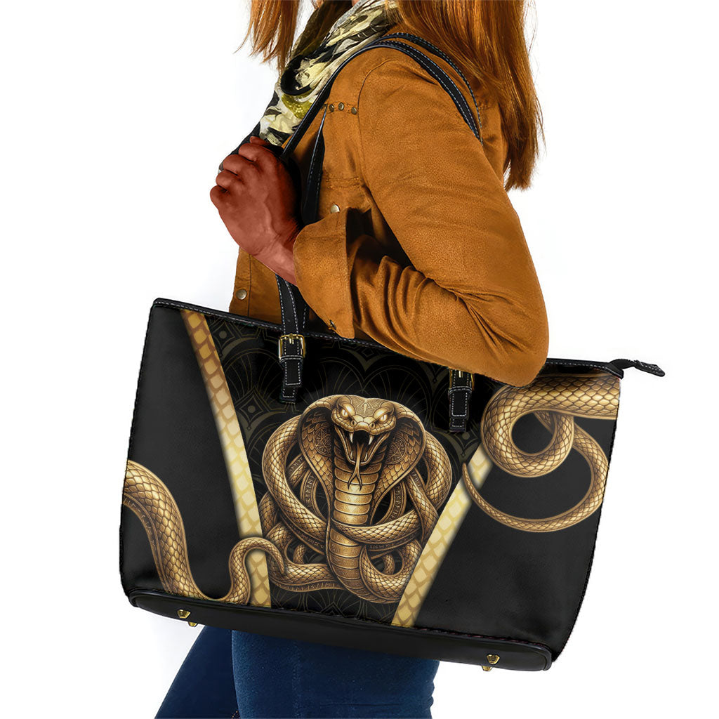 Egypt Uraeus Leather Tote Bag Gold Cobra Luxury Style