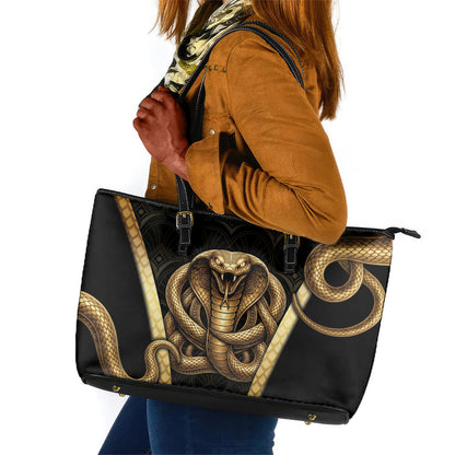 Egypt Uraeus Leather Tote Bag Gold Cobra Luxury Style