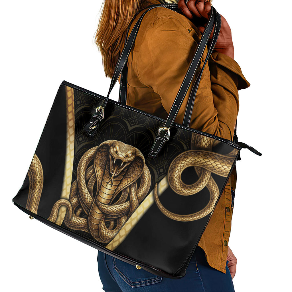 Egypt Uraeus Leather Tote Bag Gold Cobra Luxury Style