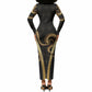Egypt Uraeus Long Sleeve Bodycon Dress Gold Cobra Luxury Style