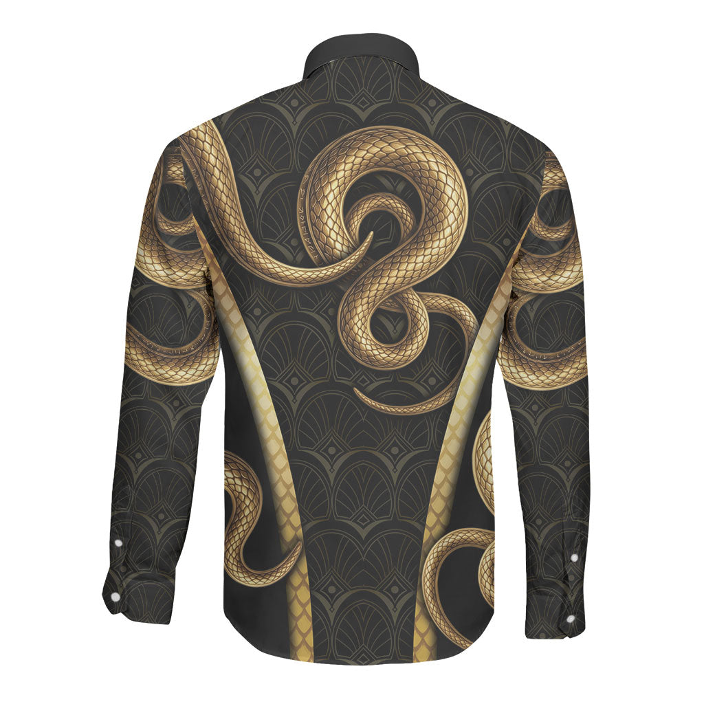 Egypt Uraeus Long Sleeve Button Shirt Gold Cobra Luxury Style