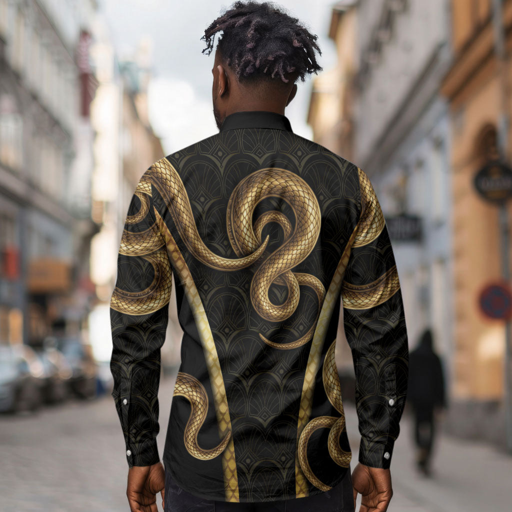 Egypt Uraeus Long Sleeve Button Shirt Gold Cobra Luxury Style