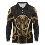 Egypt Uraeus Long Sleeve Polo Shirt Gold Cobra Luxury Style