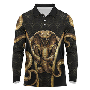 Egypt Uraeus Long Sleeve Polo Shirt Gold Cobra Luxury Style