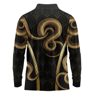 Egypt Uraeus Long Sleeve Polo Shirt Gold Cobra Luxury Style