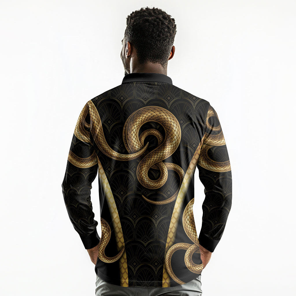 Egypt Uraeus Long Sleeve Polo Shirt Gold Cobra Luxury Style