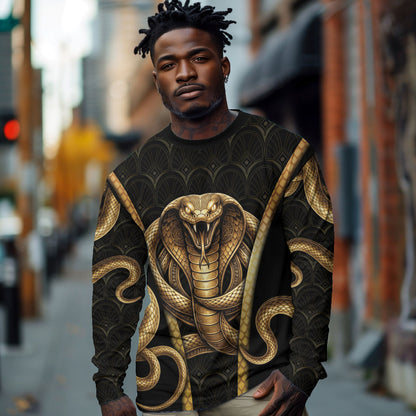 Egypt Uraeus Long Sleeve Shirt Gold Cobra Luxury Style