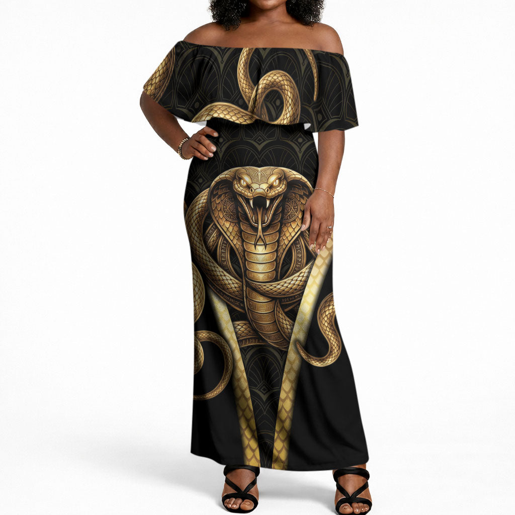 Egypt Uraeus Off Shoulder Maxi Dress Gold Cobra Luxury Style