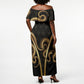 Egypt Uraeus Off Shoulder Maxi Dress Gold Cobra Luxury Style