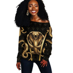 Egypt Uraeus Off Shoulder Sweater Gold Cobra Luxury Style