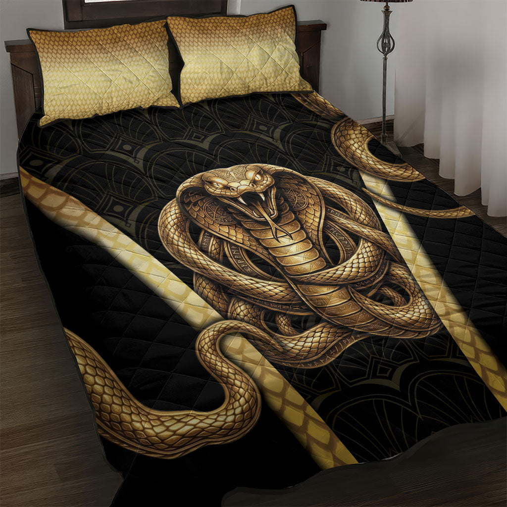 Egypt Uraeus Quilt Bed Set Gold Cobra Luxury Style
