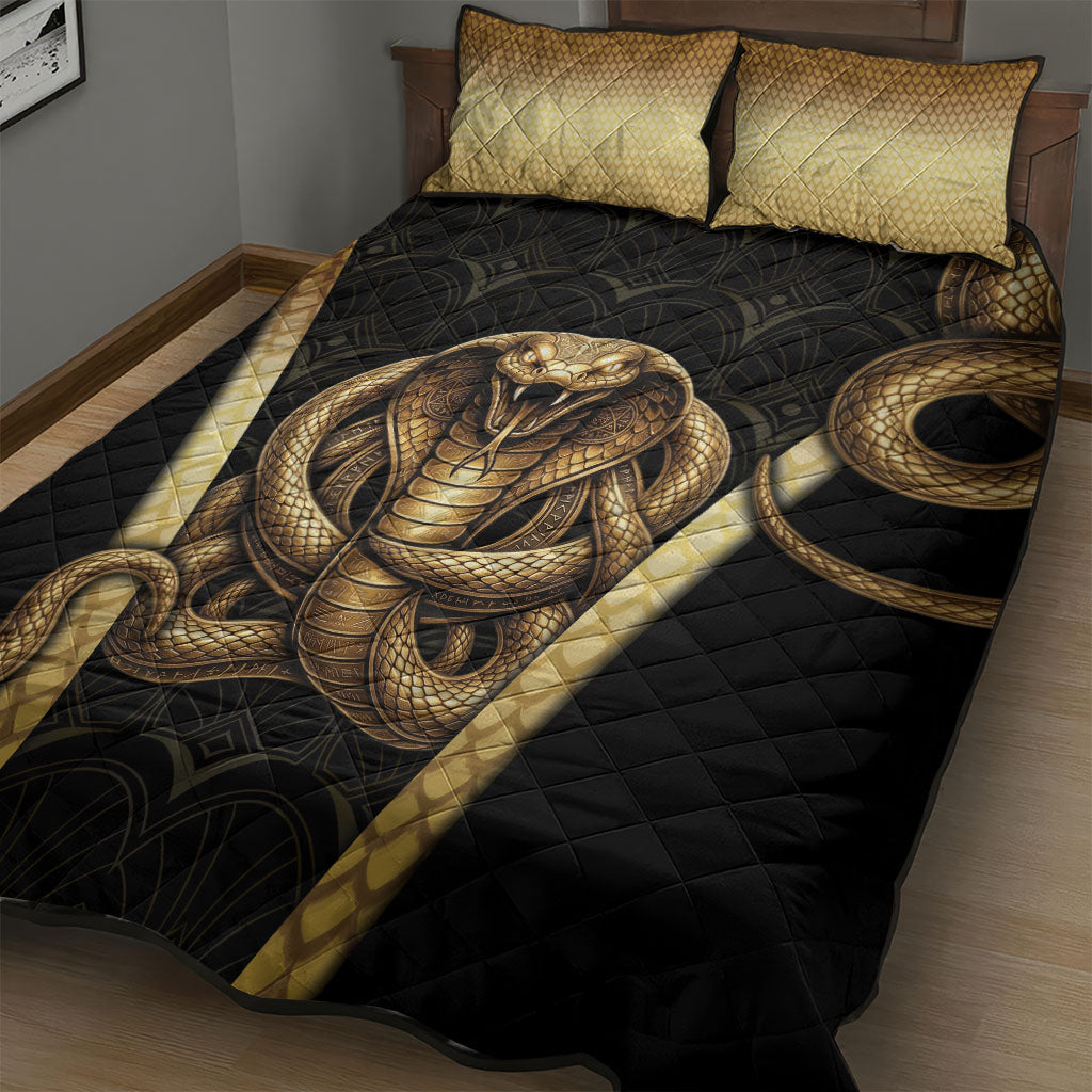 Egypt Uraeus Quilt Bed Set Gold Cobra Luxury Style