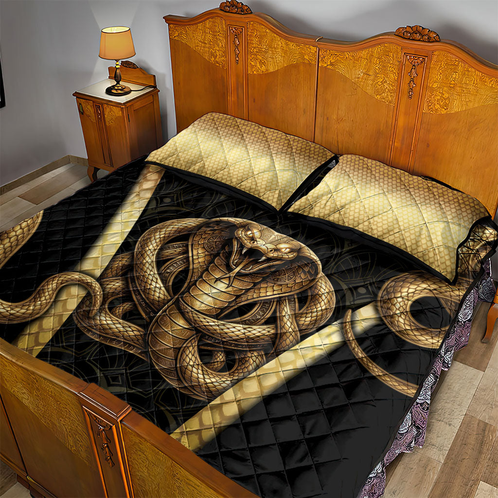 Egypt Uraeus Quilt Bed Set Gold Cobra Luxury Style