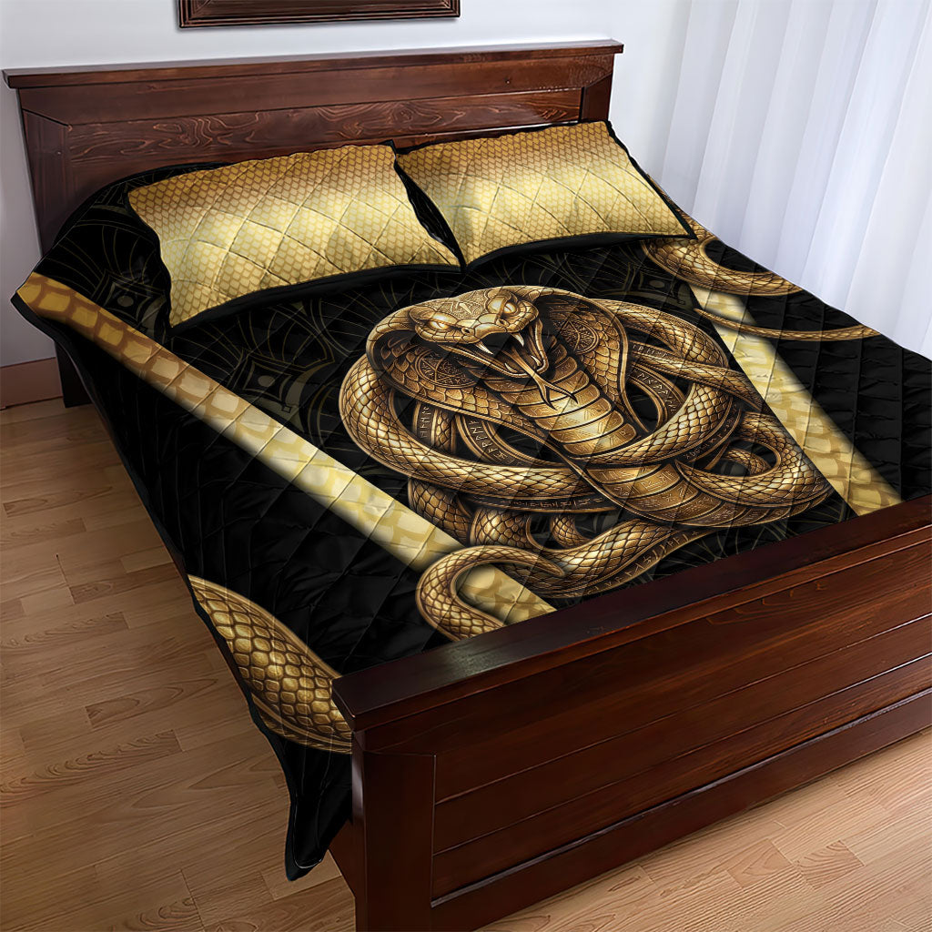 Egypt Uraeus Quilt Bed Set Gold Cobra Luxury Style