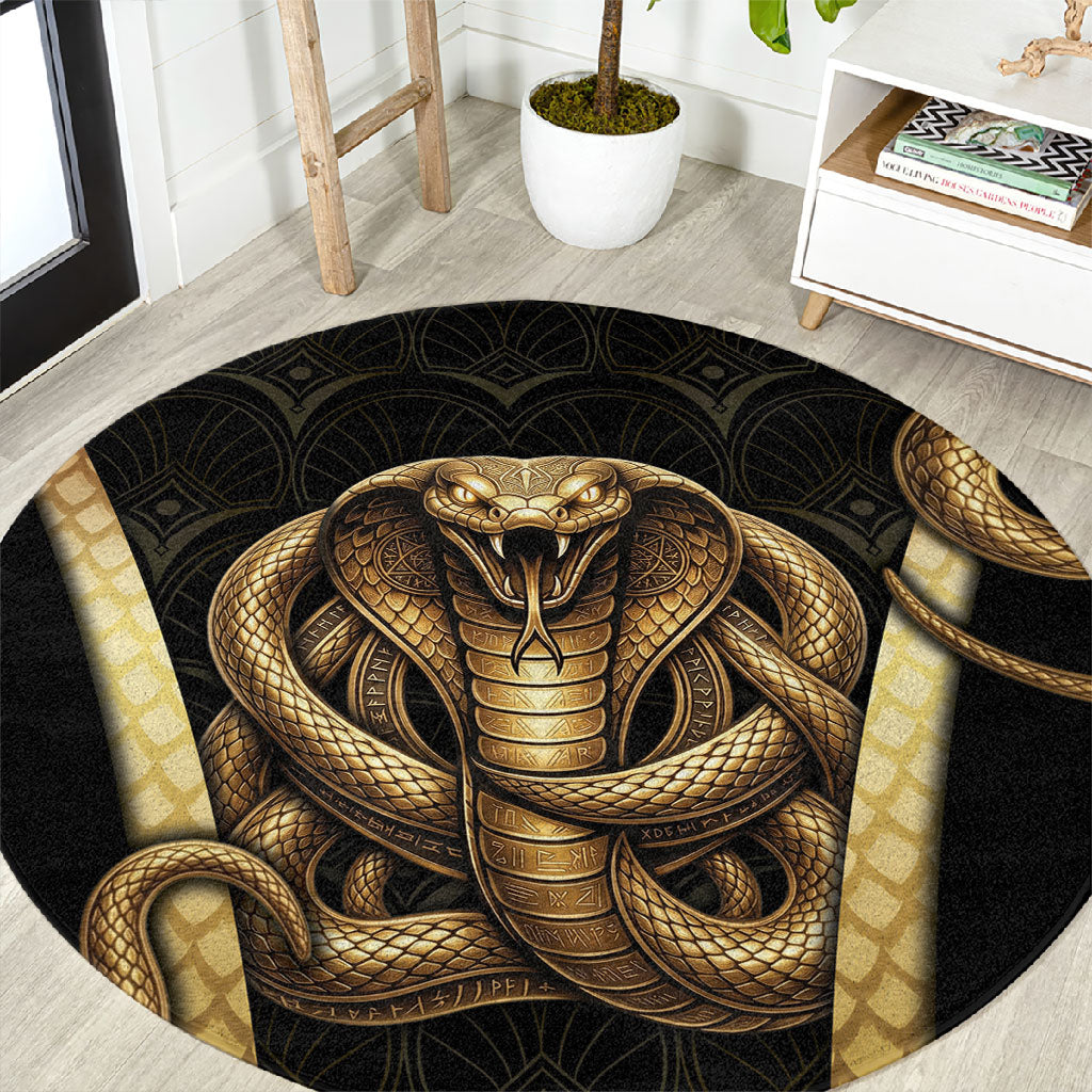 Egypt Uraeus Round Carpet Gold Cobra Luxury Style