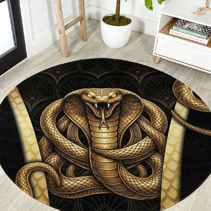 Egypt Uraeus Round Carpet Gold Cobra Luxury Style
