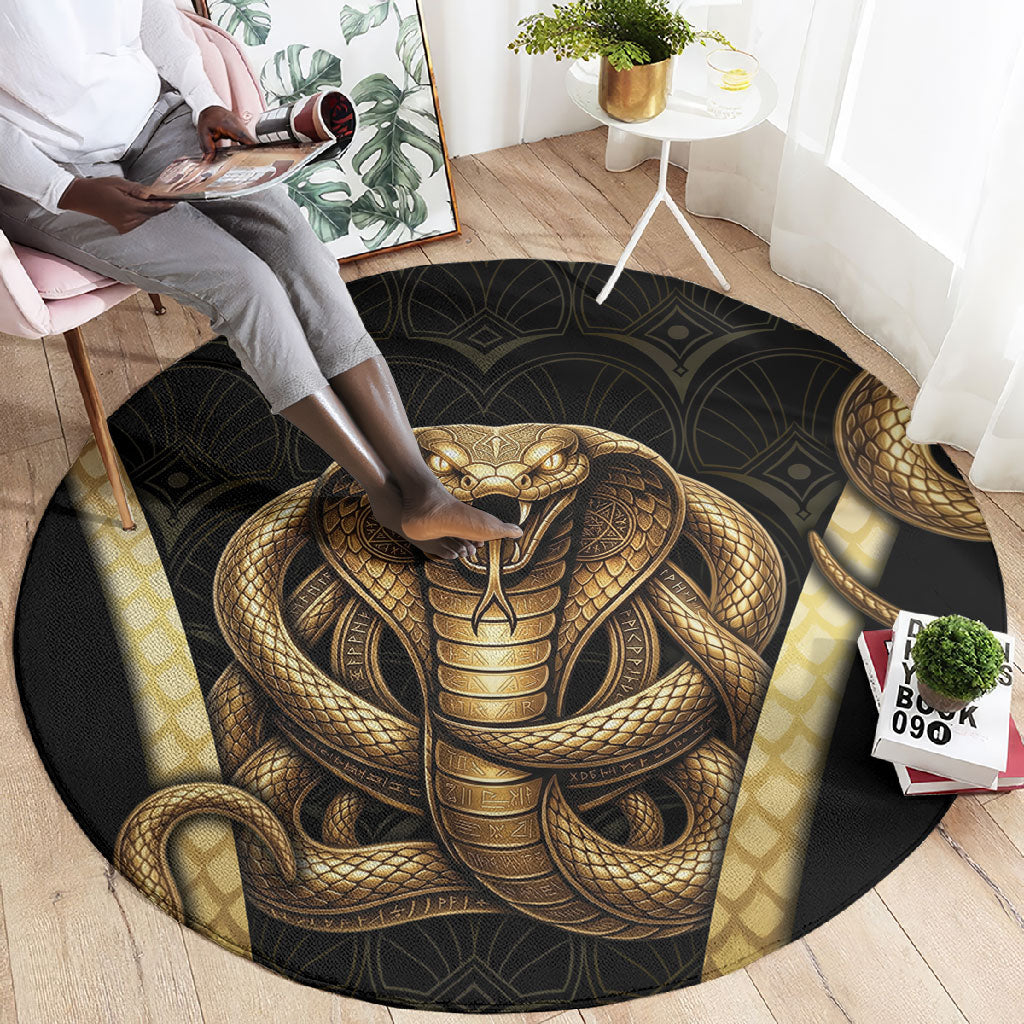 Egypt Uraeus Round Carpet Gold Cobra Luxury Style