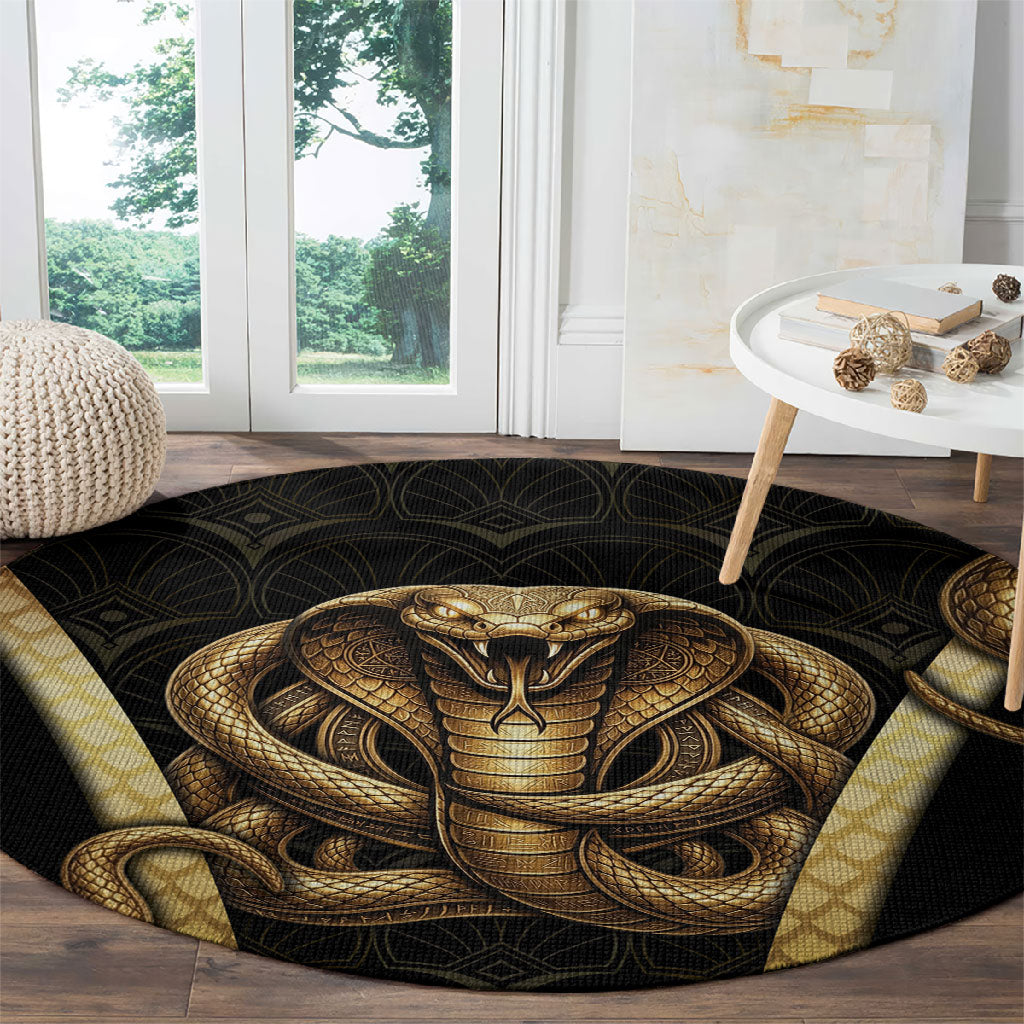 Egypt Uraeus Round Carpet Gold Cobra Luxury Style