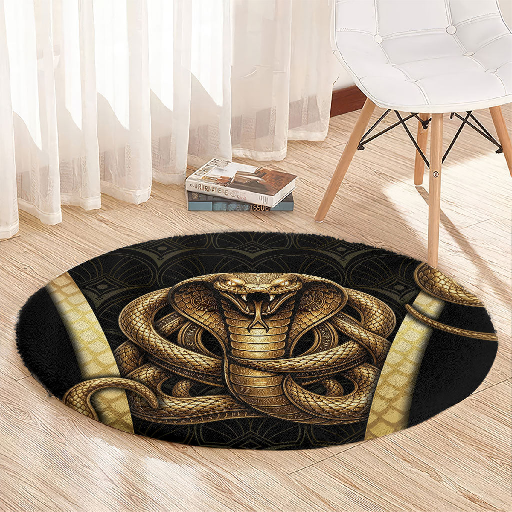 Egypt Uraeus Round Carpet Gold Cobra Luxury Style