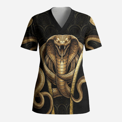 Egypt Uraeus Scrub Top Gold Cobra Luxury Style