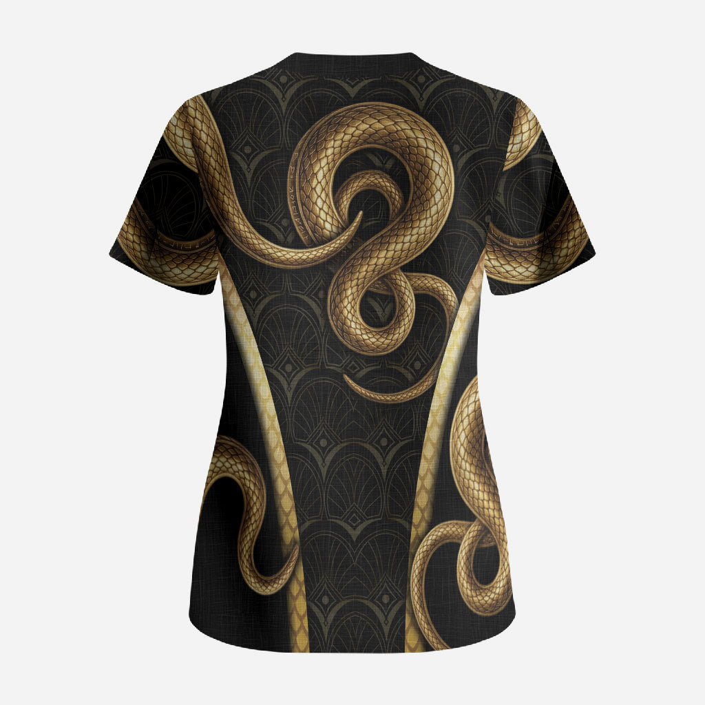 Egypt Uraeus Scrub Top Gold Cobra Luxury Style