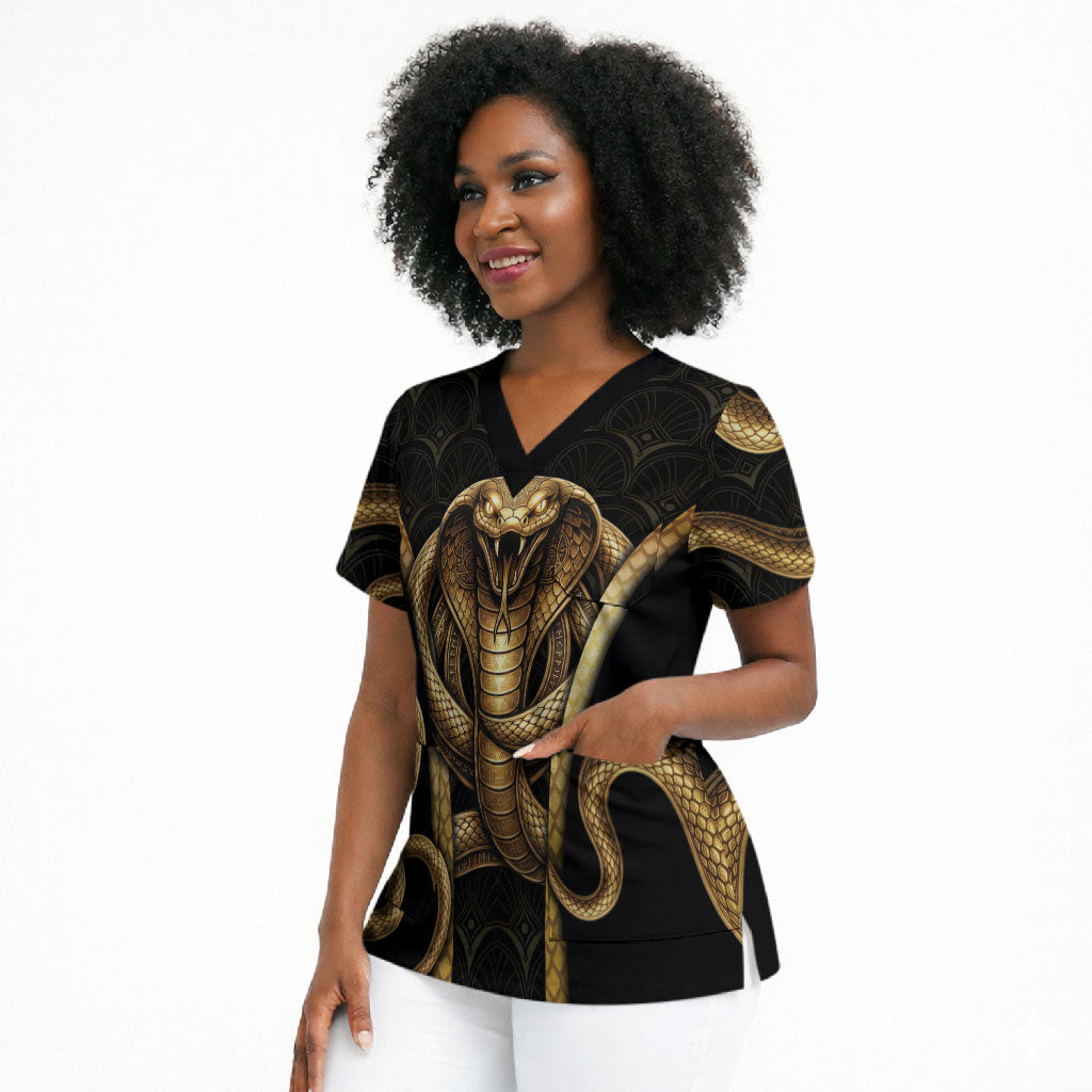 Egypt Uraeus Scrub Top Gold Cobra Luxury Style