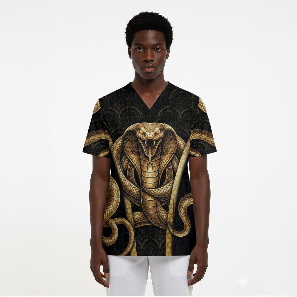Egypt Uraeus Scrub Top Gold Cobra Luxury Style